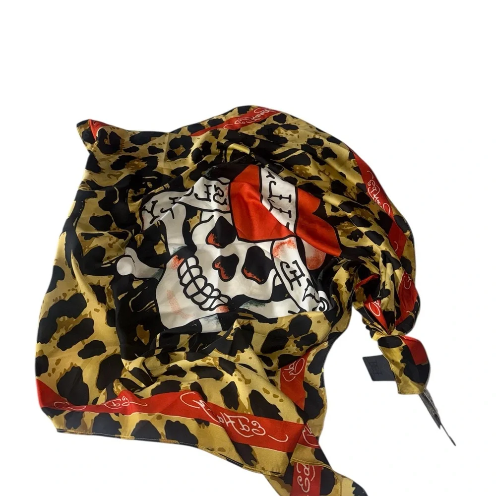 NWT Ed Hardy  Leopard Skull Scarf  Y2K Edgy Leopard Print Wrap 4 Way Wear OS